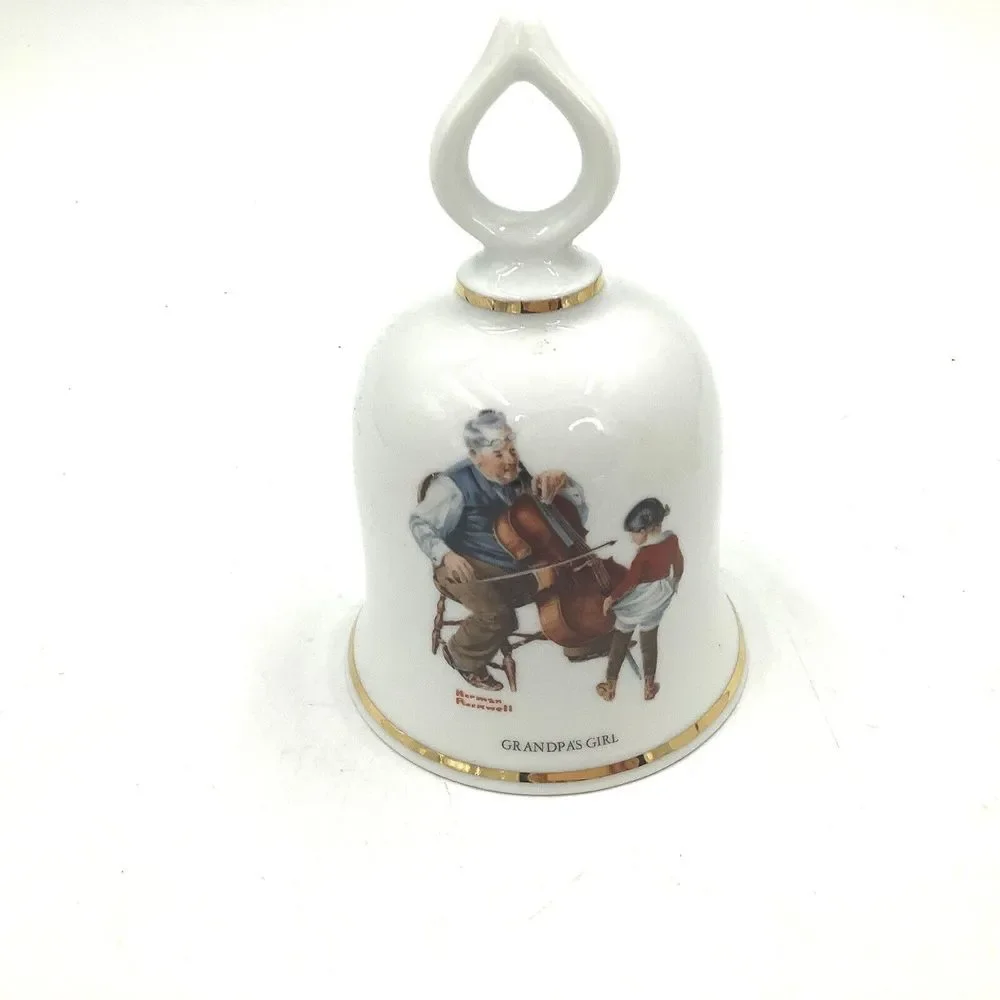 3 Bell Norman Rockwell Danbury Mint 1979 Bell Grandpas Girl Baby Sitter School‎